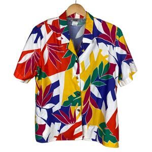 Vintage Colorful Button Down Short Sleeve Top